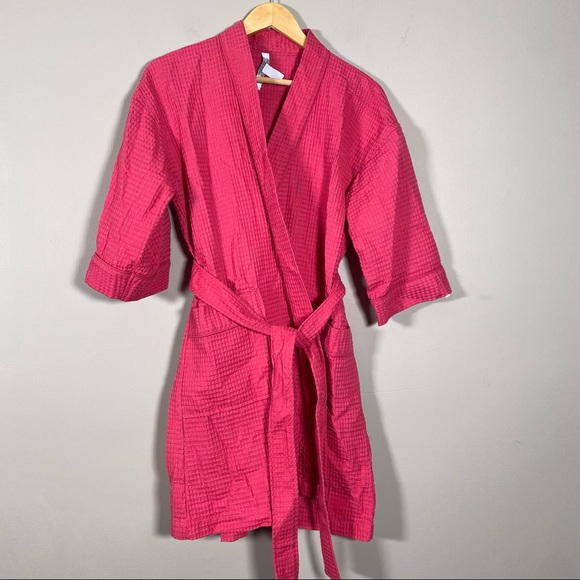 Charter Club Textured waffles Knit Short sleep Robe in Coral Pink size S NEW - Picture 5 of 6